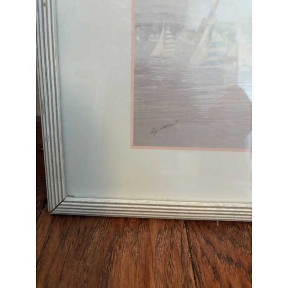 Signed Sailboat Artwork By Nigel Hemming In White Wood Frame glass water READ - Picture 5 of 12